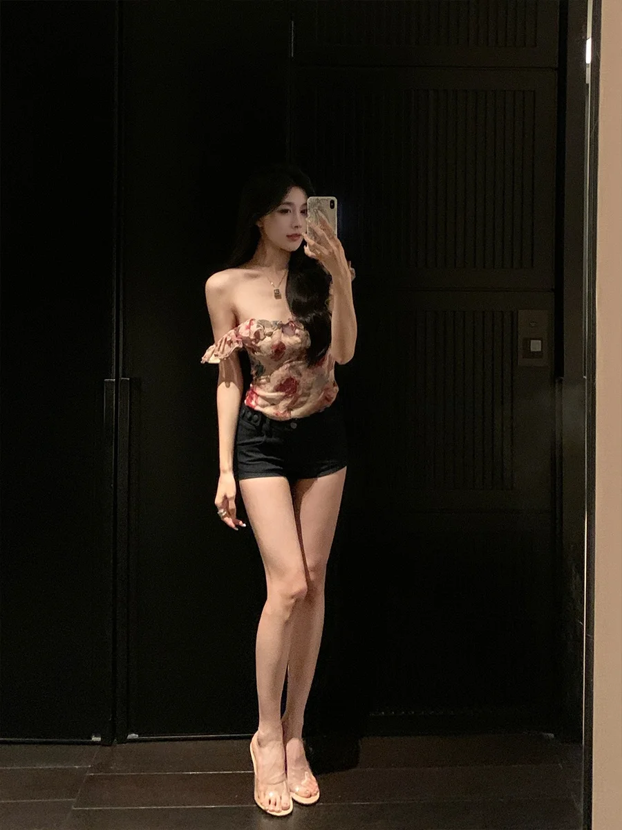 

ort Sexy Floral irt Women's Slim Fit Wave Collar Summer irt ow Thinn Polyester Fiber Casual irt for Dating