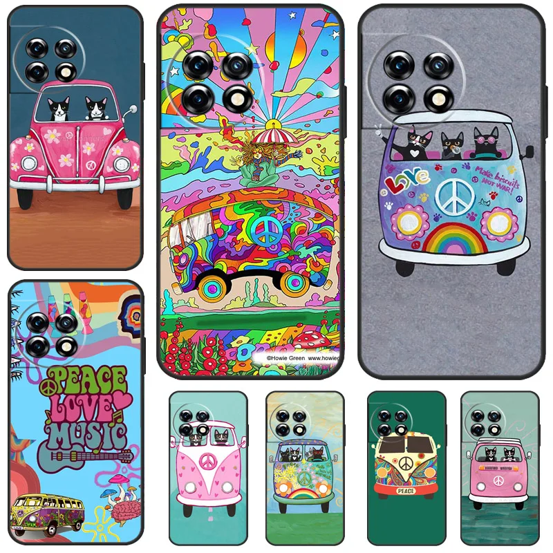 Hippy Peace Bus Cat Case For OnePlus 12 11 10 Pro 8T 9R 10R 10T 12R OnePlus Nord CE 2 Lite 2T 3 N20 N100 Cover