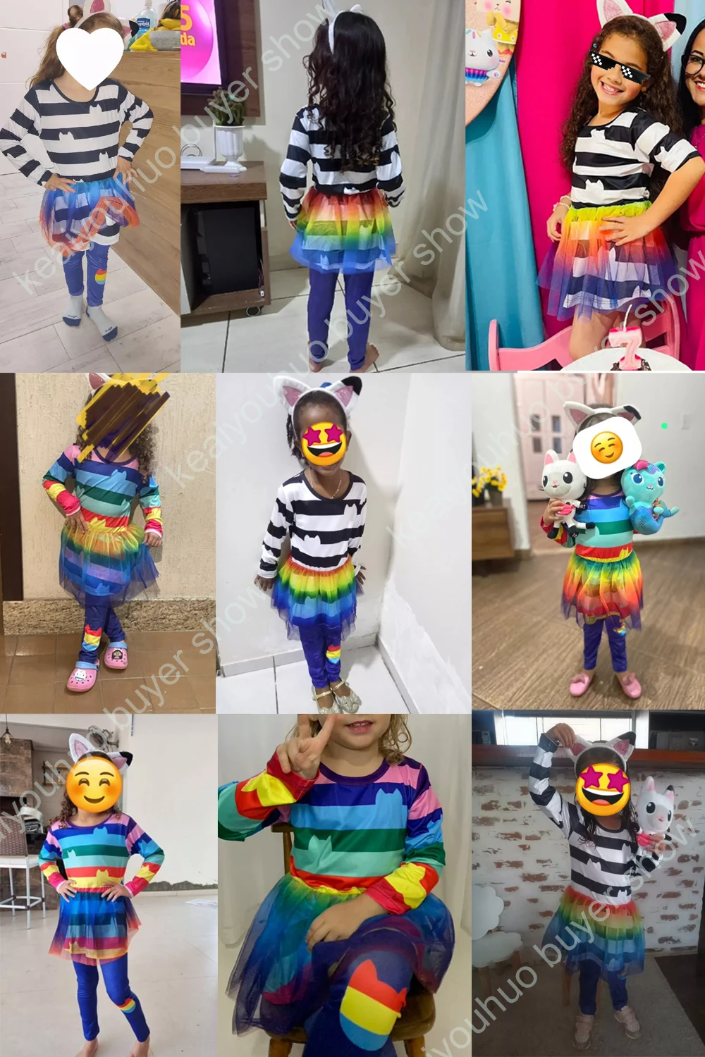 Gabby\'s Dollhouse-chándal de 2 piezas para niños y niñas, traje de Cosplay para carnaval y cumpleaños, Tops a rayas blancas y negras