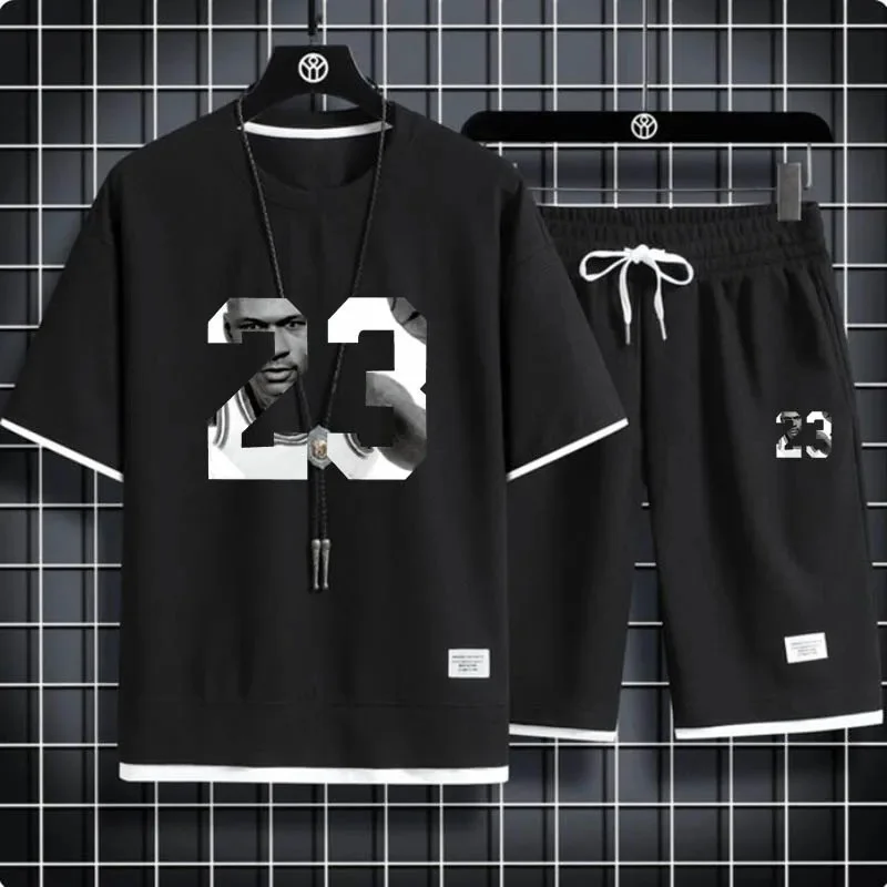 

Men's Summer Leisure Fashion Quick-Drying Breathable T-Shirt And Shorts Set Loose Short-Sleeve Two-Piece Sports Outfit