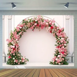 Wedding photography background, rose wreath pink background wall photo bridal shower party decoration banner Photo studio props
