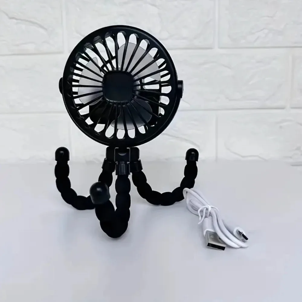 New Multifunctional Childrens Stroller Mini Fan Portable USB Charging Small Fan Mobile Phone Holder Outdoor Handheld Octopus Fan