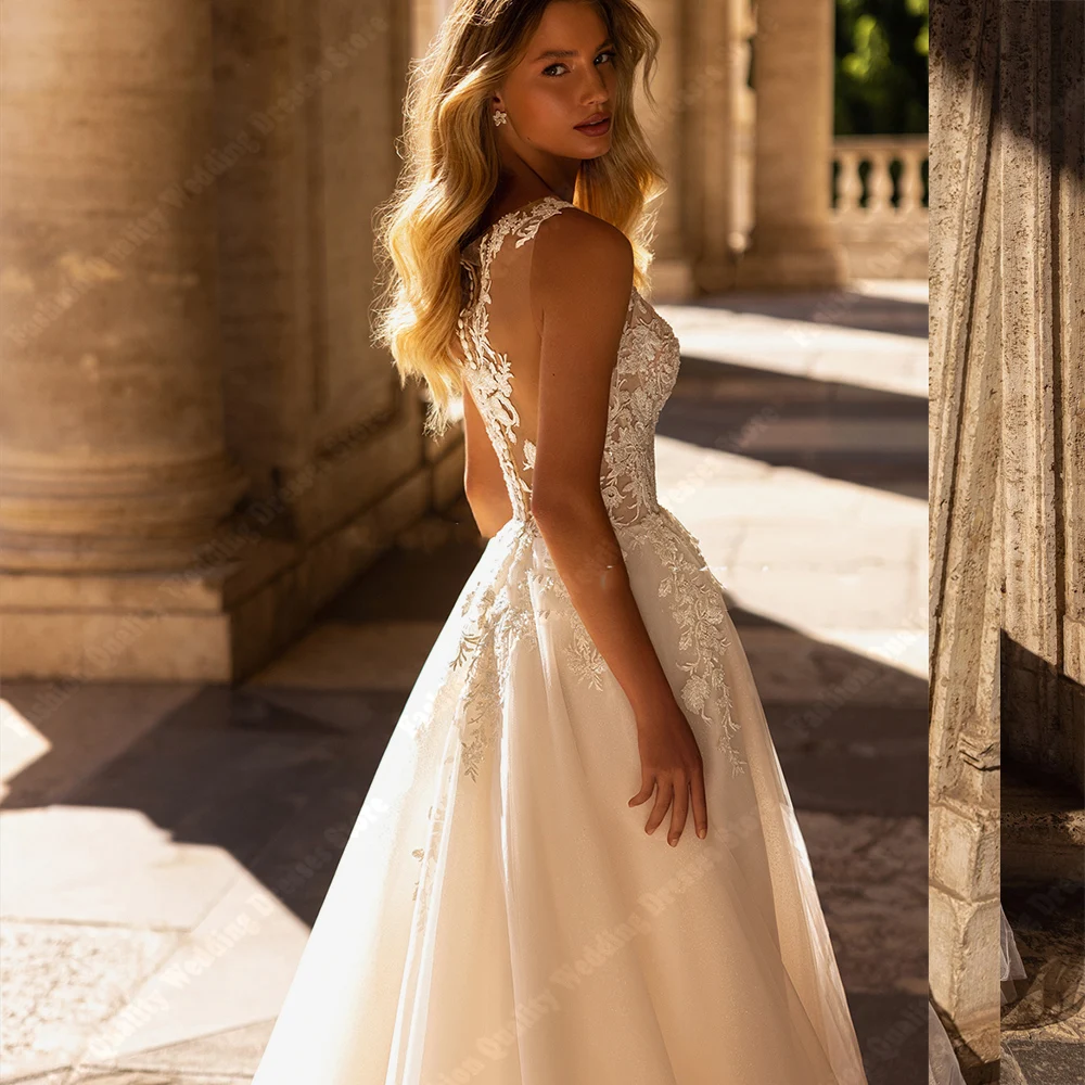 2024 eleganti abiti da sposa con scollo a v per le donne Vintage Sexy forcella senza maniche sposa palla di fidanzamento abiti da sposa Vestidos De Novias