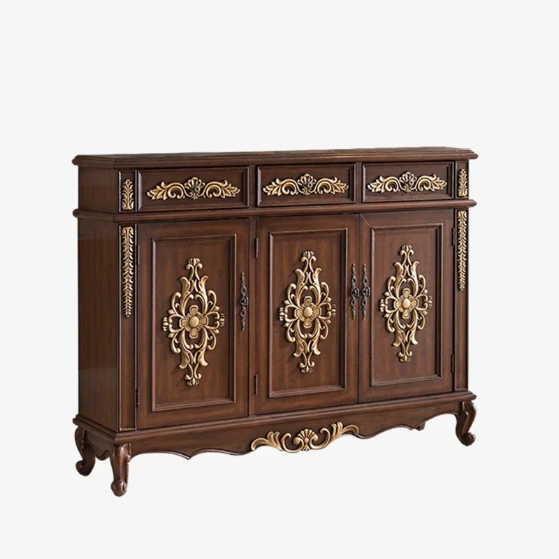 ~Shoe Cabinet Living Room Solid Wood Entrance Cabinet European Classical Locker Three-Door Two-Door Storage Cabinet