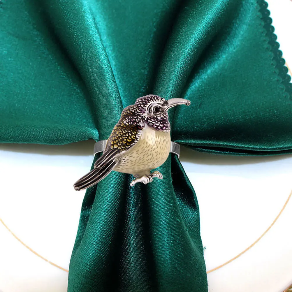 

4 Pcs Silver Bird Shaped Napkin Rings Alloy Table Decorations for Wedding Dinner Party Holidays Home Kitchen Dining