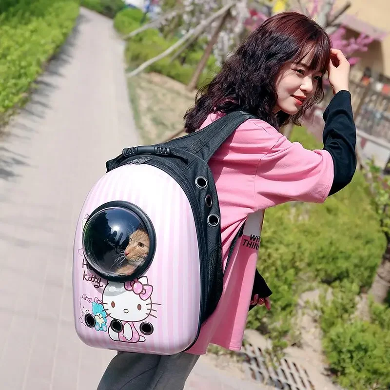 

Sanrio Kawaii Hello Kitty Cat Outing Backpack Anime Cartoon Fashion Exquisite Creative High Looking Portable Cat School Pet Bags