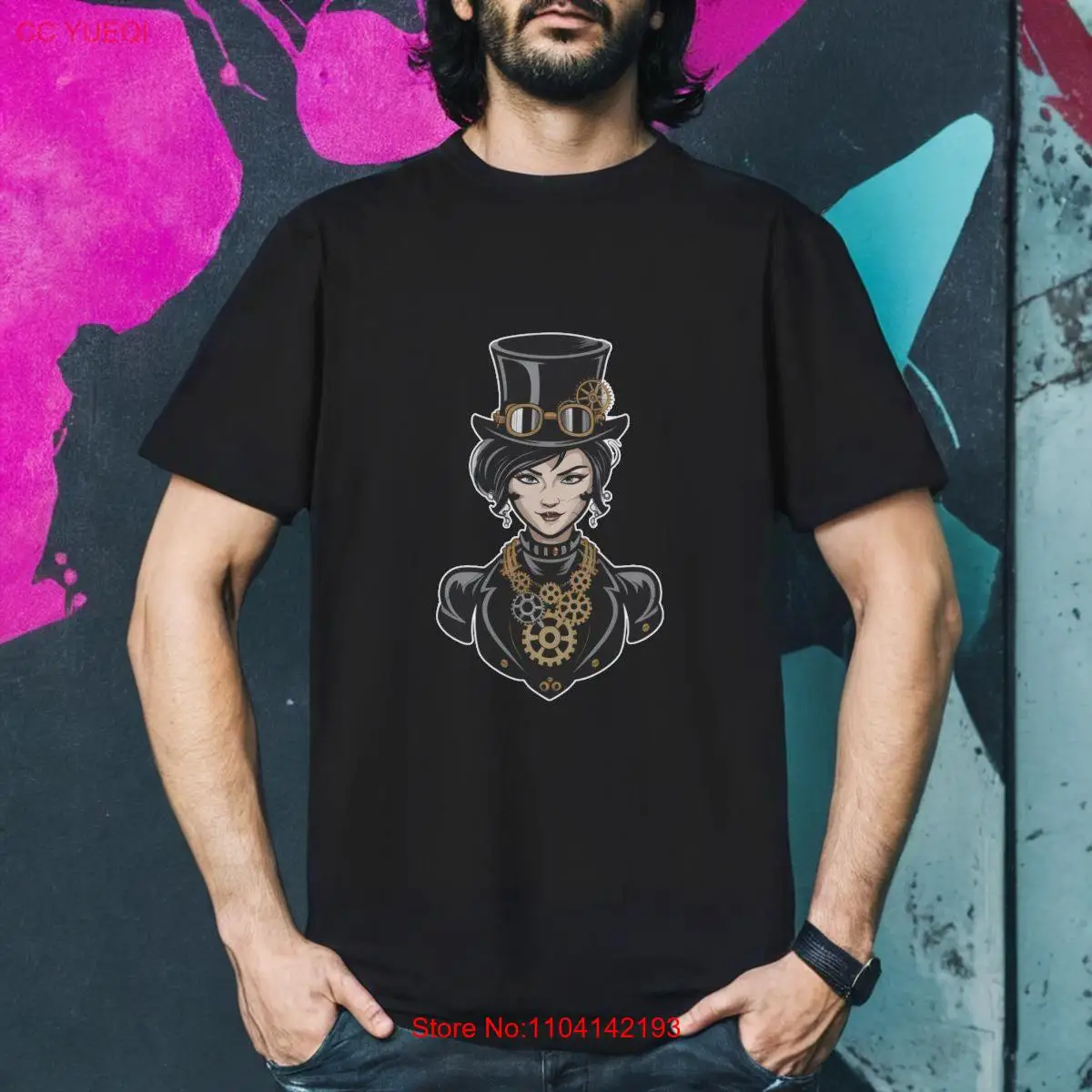 Steam Punk Girl T Shirt Steampunk Top Hat New Age long or short sleeves