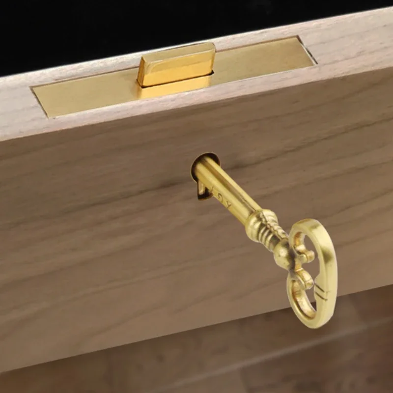 New Chinese Style Vintage Brass Invisible Cabinet Locks Matching Brass Key Suitable for All Kinds of Cabinet Drawer Locks