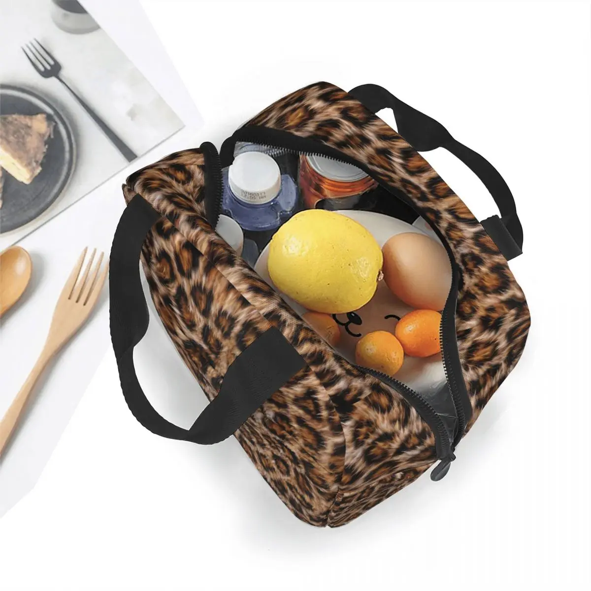 Leopard Print Fur Spots Jaguar Skin Insulated Lunch Bags Thermal Bag Brown Animal Leather Pattern Tote Lunch Box Bento Pouch