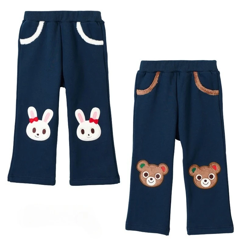 

Зимние японские детские штаны, бархатные брюки с медведем и кроликом, повседневные штаны для маленьких мальчиков, брюки для девочек, детская милая теплая одежда