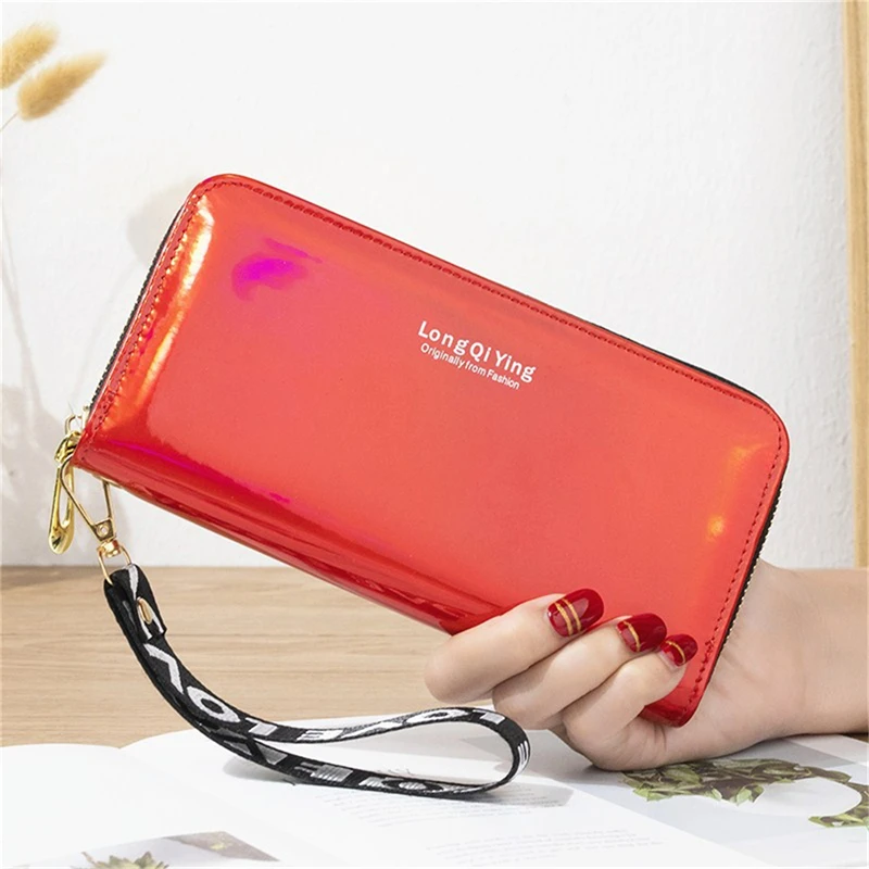 New Women Long Laser Wallets Zipper Fashion Female Wristlet Clutch Coin Purse Money Phone Bag Card Holder Handbag High Capacity