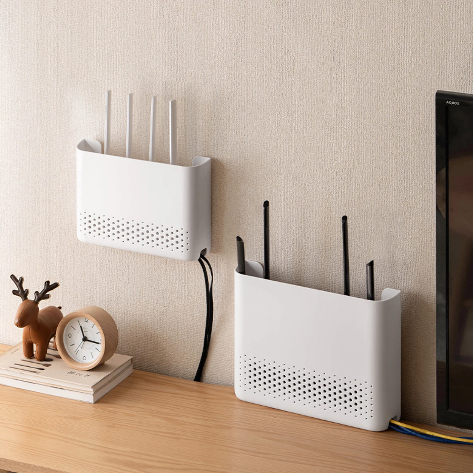 WiFi Router Storage Box Wall Mounted No Drilling Hanging Rack Box for Home Office and Hotel