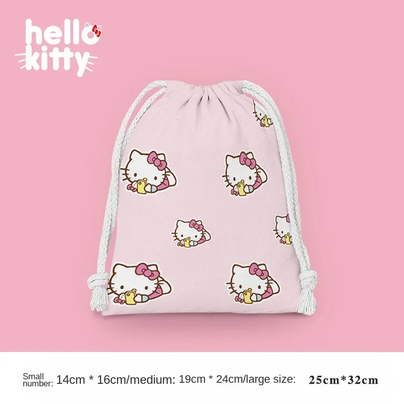 Hello Kitty Drawstring Pocket Storage Bag Cute Cartoon Printing Water Proof Women Girl Portable Folding Bag Drawstring Bag Gift