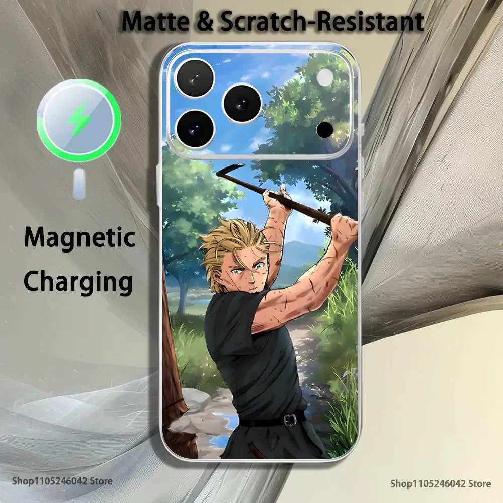 V-vinland s-sagas Manga coque de téléphone blanche transparente pour iPhone 17,16,15,14,13,12,11Pro,Max,Plus, Mini charge magnétique sans fil