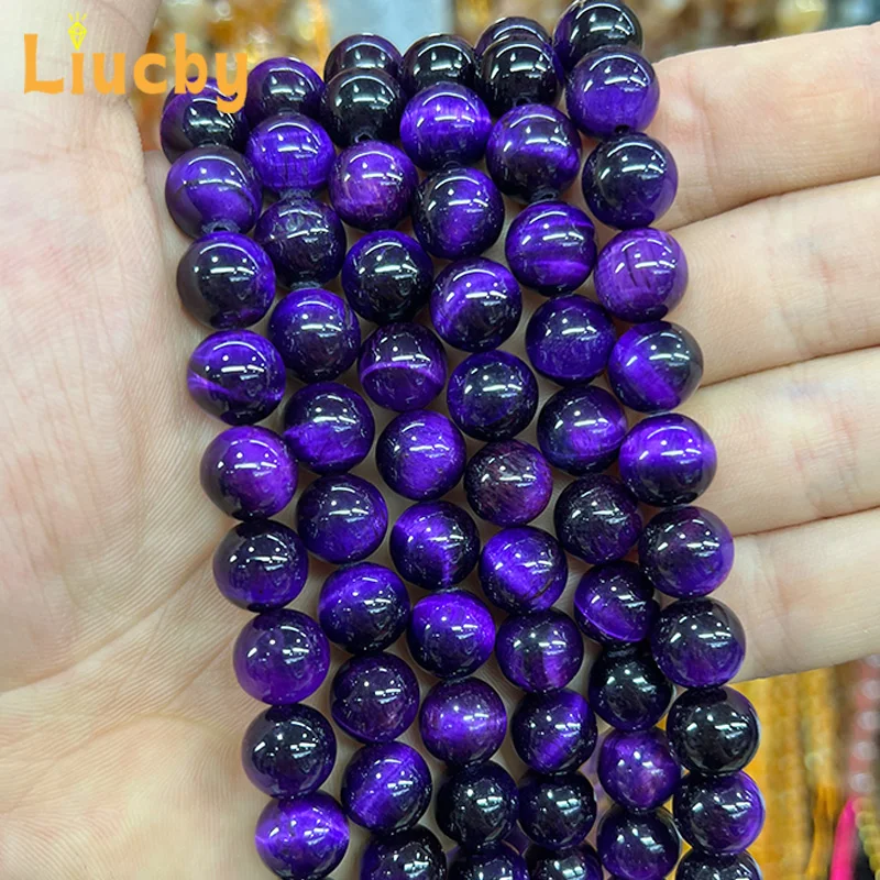 Natürliche Edelsteinperlen aus violettem Tigerauge, glatte Perlen für die Schmuckherstellung, DIY-Armbänder, Ohrringe, Halsketten, 15' Großhandel 6/8/10/12mm – Detail 3