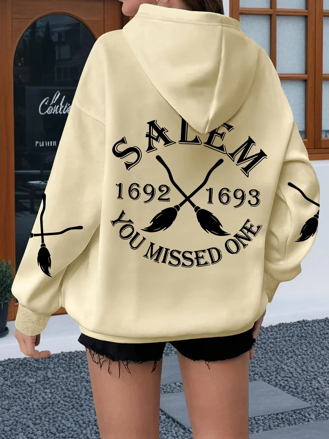 Y2k Hip Pop Sweatshirt Salem Witch Trial Pattern Hooded Sweatshirt Casual Loose Hooded Fashion Print Sweatshirt Unisex