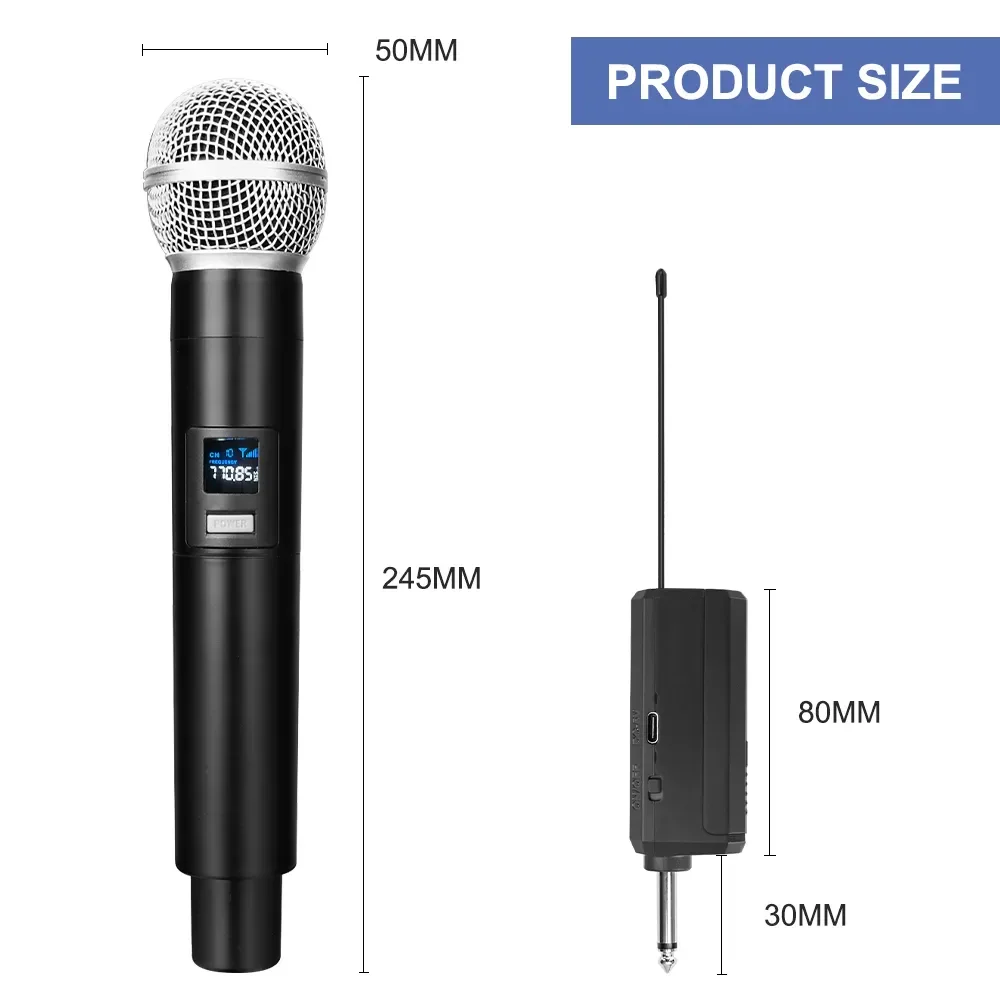 Wireless Microphone 2 Channels UHF Fixed Frequency Handheld Mic Micphone For Party Karaoke Professional Church Show Meeting