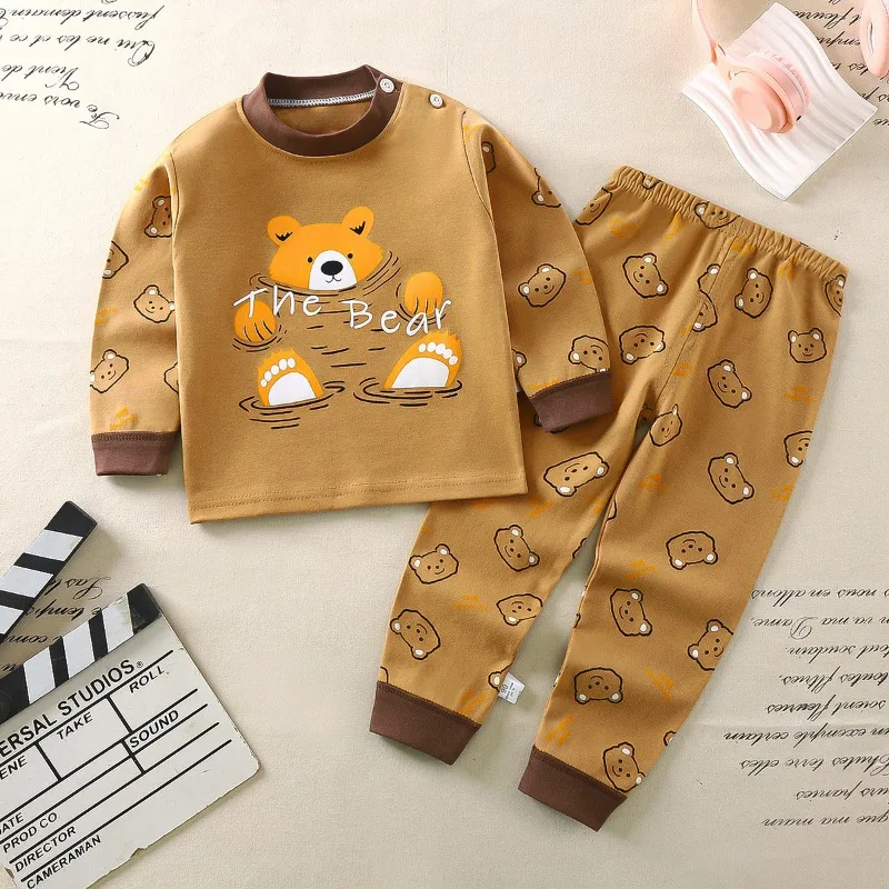 Cartoon Pajamas Suits Children\'s Baby Boys Girls Spring Autumn Sleepwear Home Clothes Cotton Autumn Long Trousers Kids Pijamas