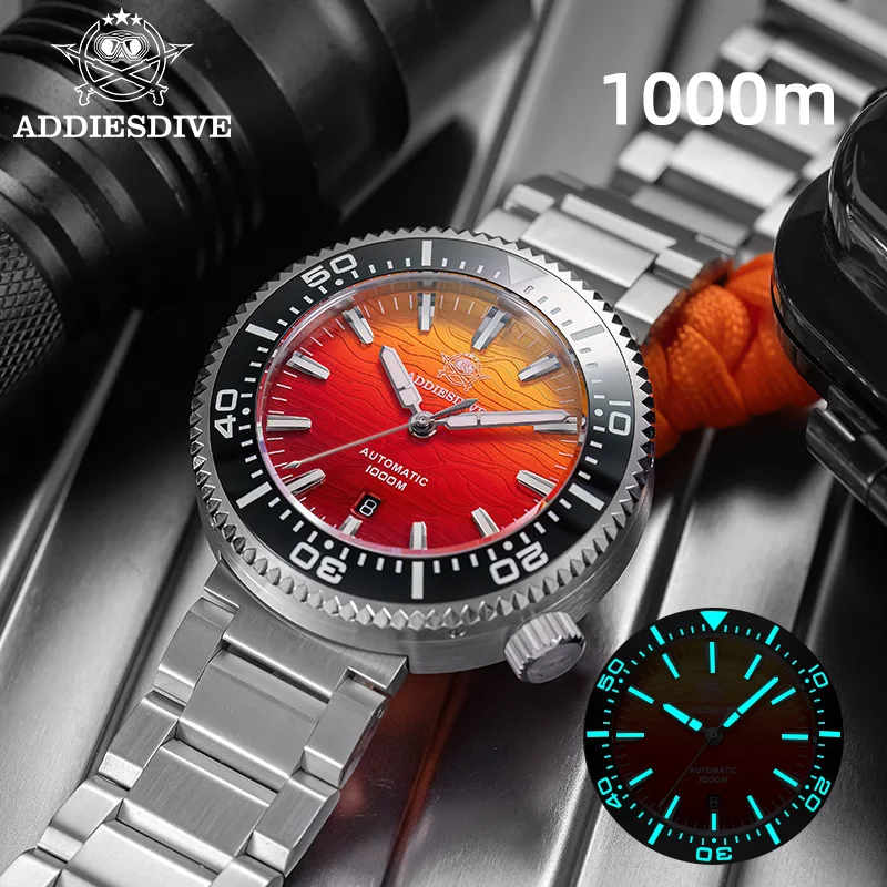 Addiesdive Nieuwe Heren Duikhorloge 1000M Waterdicht Saffierglas Mechanisch Polshorloge Keramische Bezel Roestvrij Staal Lichtgevend