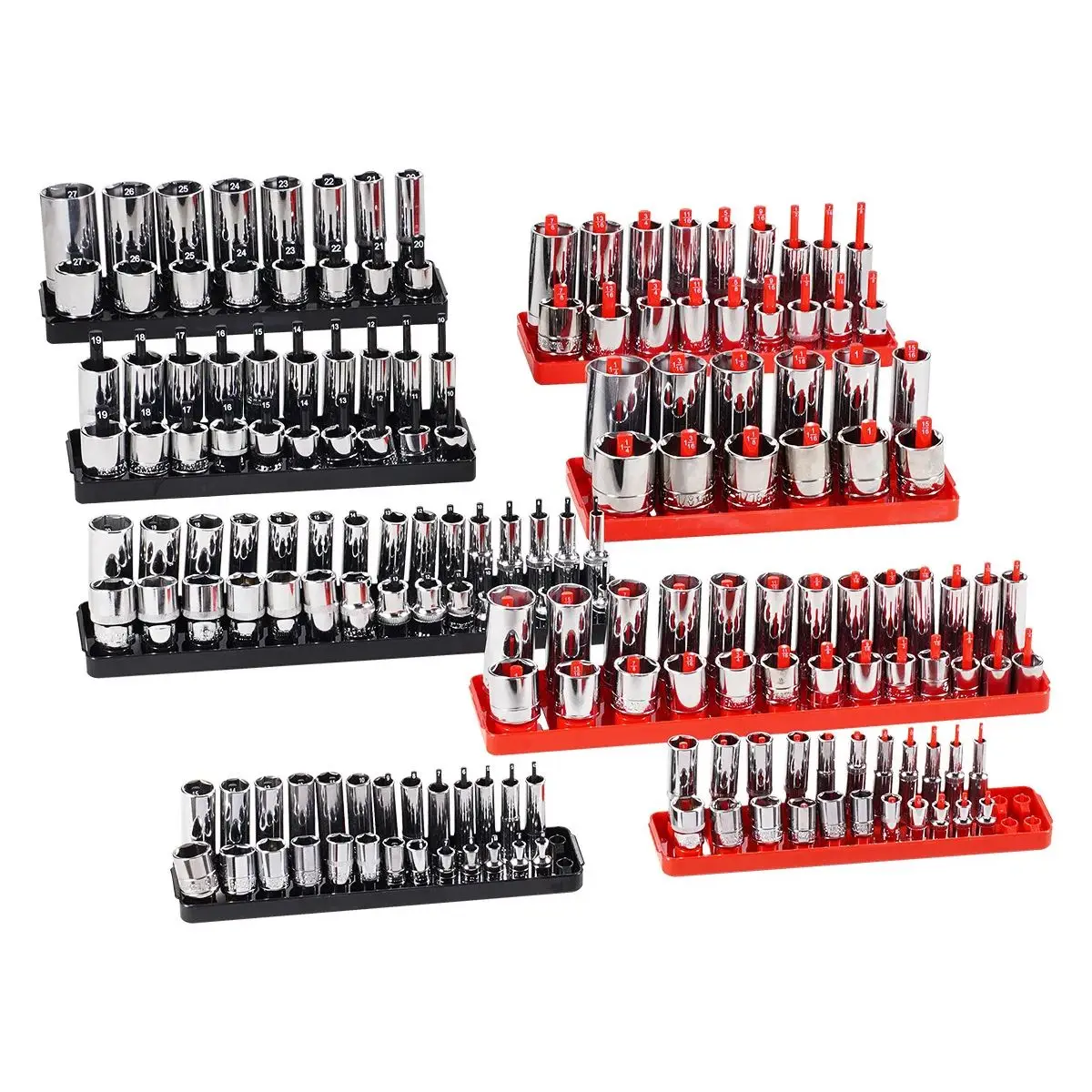

VEVOR 8PCS Socket Organizer Tray Set 1/4'' 3/8'' & 1/2'' Metric SAE Socket Holder up to 176PCS Standard & Deep Sockets for Tools