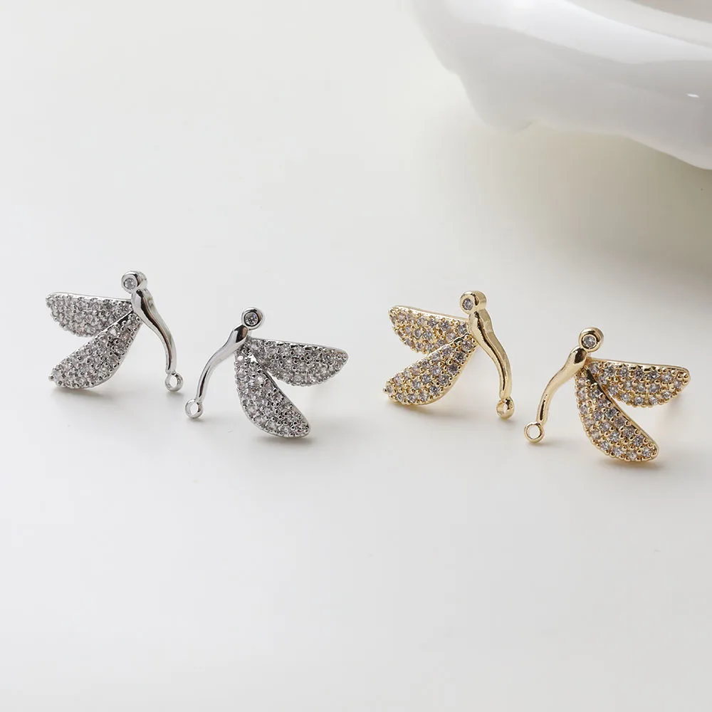 

2Pair 14K Gold Plated Brass Fairy Dragonfly Earrings Ear Stud Handmade Material Jewelry DIY Making Supplies Accessories