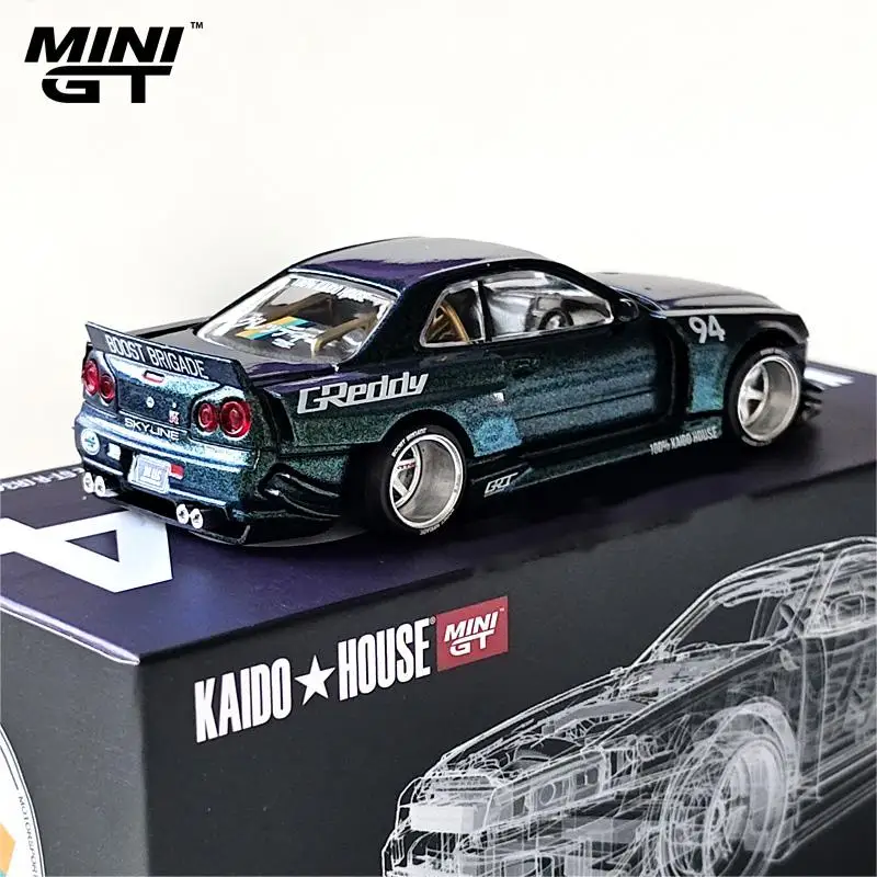 KAIDO HOUSE MINI GT #74  open cover 1:64   Nissan R34 Skyline GT-R Die-cast alloy car model