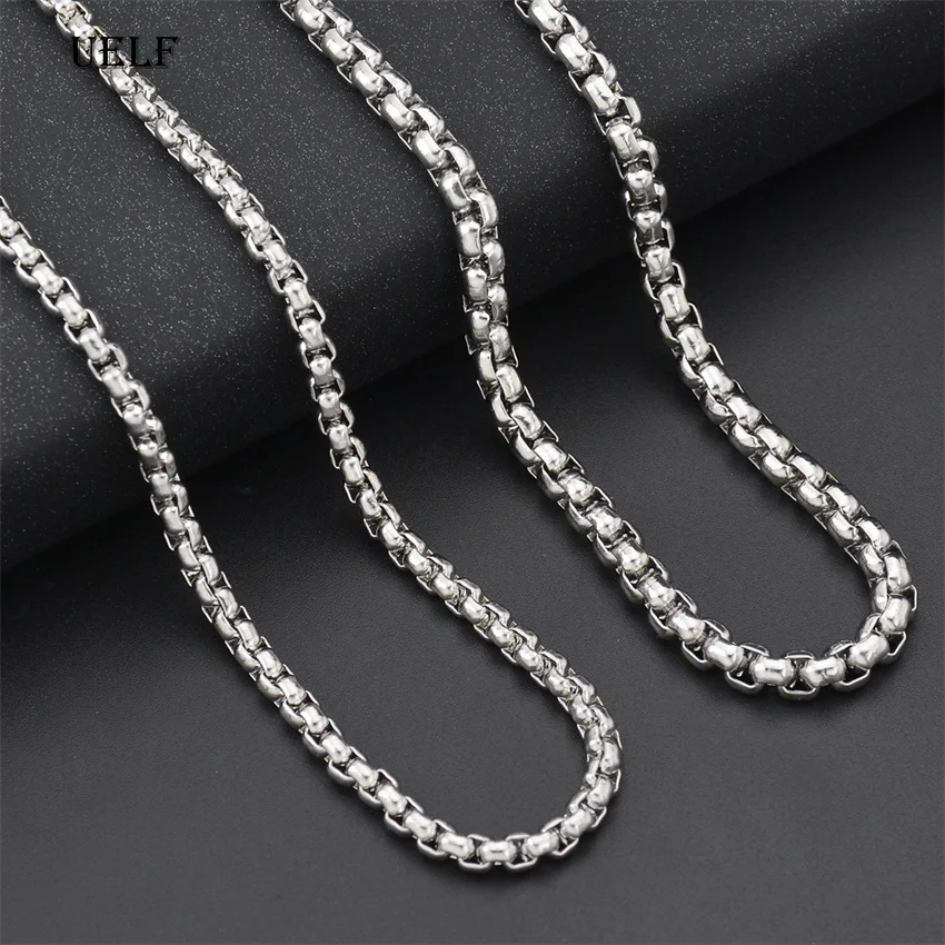 UELF 2MM 2.5MM 3MM Box Chains Stainless Steel Necklace DIY Long Necklaces Jewelry for Women Men Statement 45CM-75CM