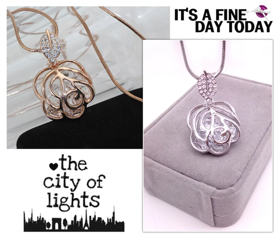 سلسلة سترة وردية طويلة ومتعددة الاستخدامات، قلادة وردية مجوفة للخريف والشتاء، قلادة معلقة على أوراق الشجر