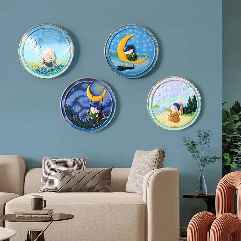 Cute Half Moon Art Wall Hanging Sofa TV Drama Background Wall Entrance Room Wall Pendant Modern Living Room Wall Decoration