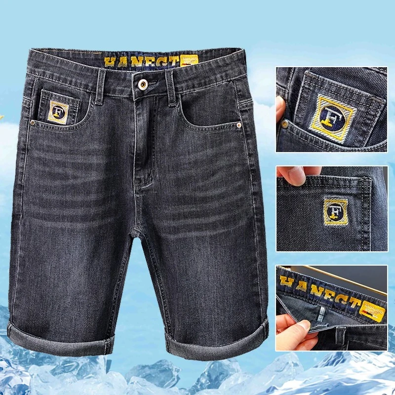 

Джинсовые шорты, мужские летние дышащие свободные прямые модные повседневные короткие джинсы, эластичные мягкие уличные мужские шорты