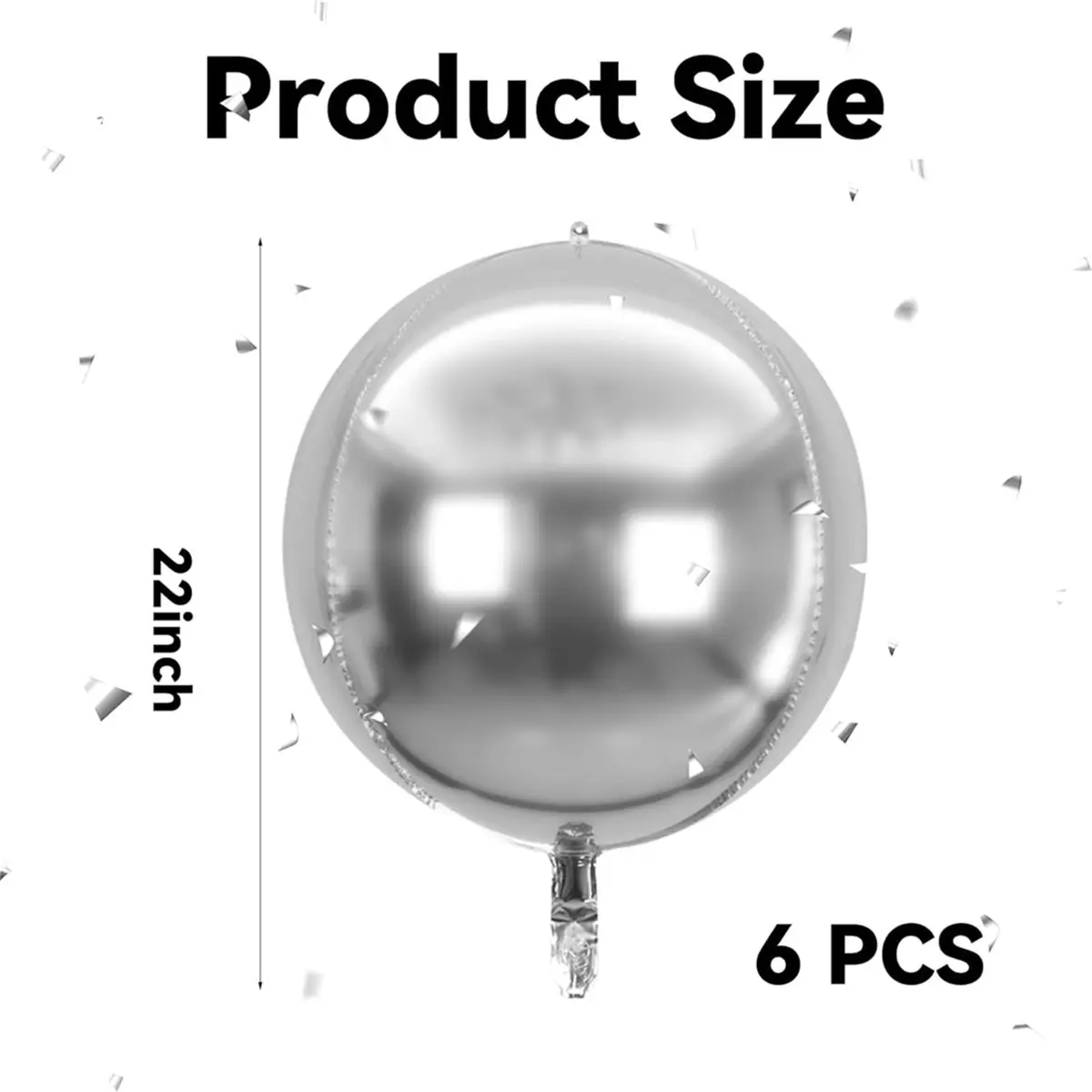 6 Pcs Foil Balloons,22 Inch Giant Round 4D Silver Balloons,Silver Foil Metallic Balloon,Birthday Balloon,for Wedding