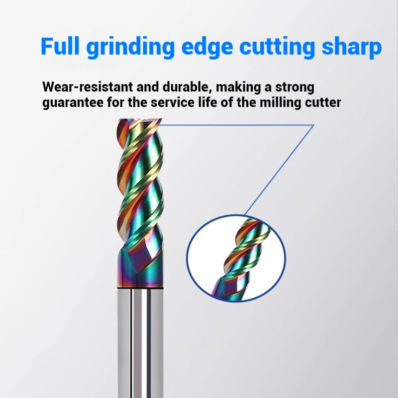 HRC60 60 Degree 3-Flute Tungsten Steel Carbide Milling Cutter DLC Colorful Coating U-groove Aluminum CNC Endmill Tools