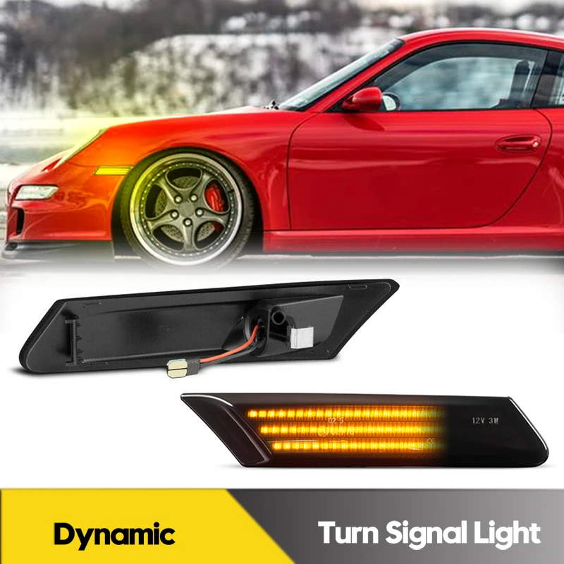2Pcs No Error For Porsche 911 997 Boxster Cayman 987 LED Dynamic Side Marker Light Turn Signal Lamps GT2 GT3 GTS Carrera Turbo