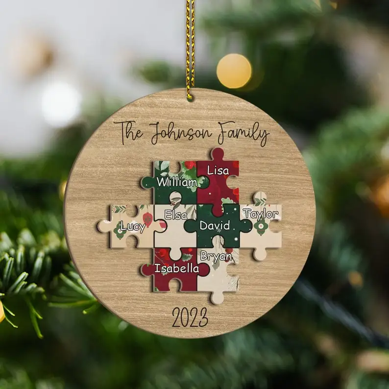 Family Christmas Souvenir, 2024 Home Decoration Custom puzzle, Home 2 layer wooden decoration, Family name decoration