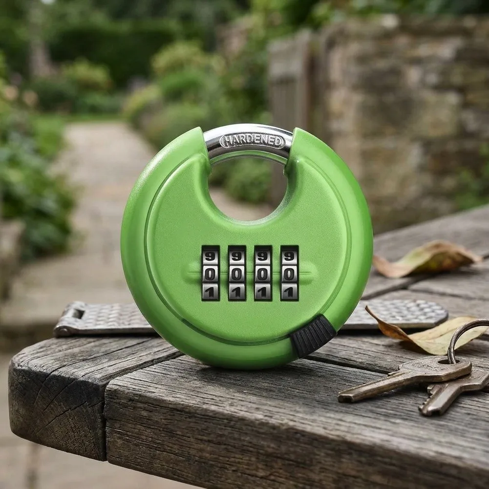 1pc Sturdy Digit Disc Combination Lock Keyless Round Security Combination Padlock For Storage Units Fences Garages Entrance
