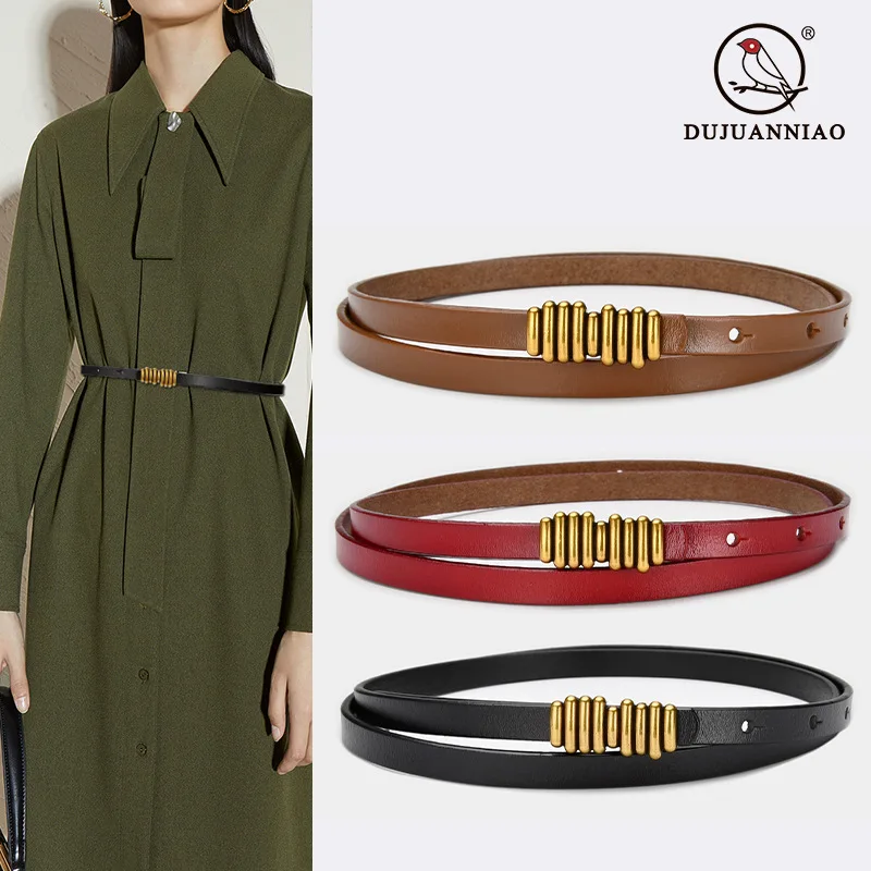 

Women Belt New Women's Cow Leather Thin Belt Ladies Casual Fashion 1.0cm Pin Buckle Belt Decorative Dress Belts for Women 105cm