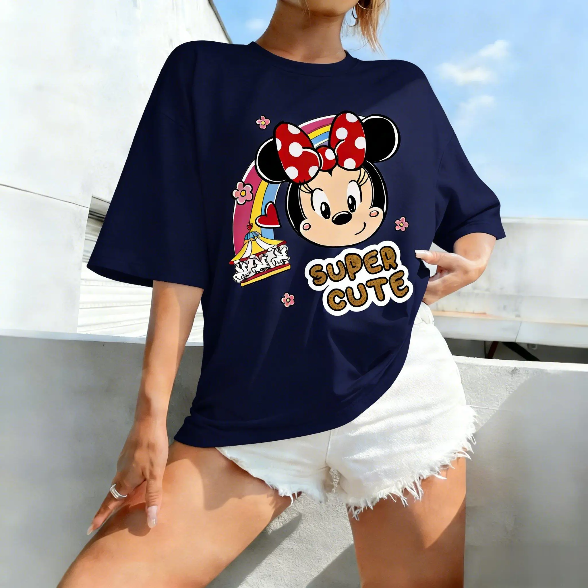 Disney Minnie Grafik-T-Shirt für Damen und Herren, super süße Baumwolle, kurze Ärmel, T-Shirt mit Cartoon-Druck, 2026, Sommer, neue lässige Tops, süße Y2k