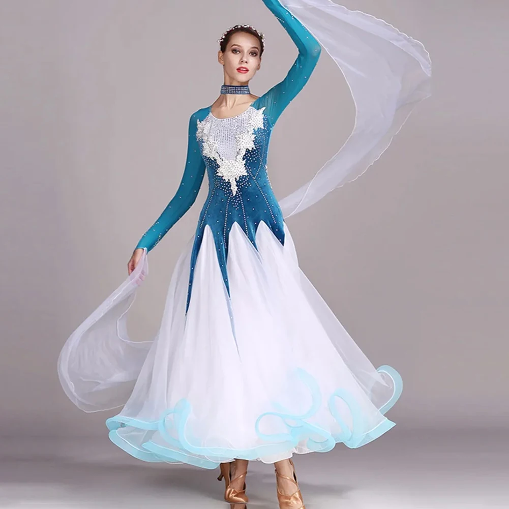 Vestido de competición de baile de salón de gama alta, vestidos estándar de terciopelo, traje de baile moderno, faldas de vals de salón, disfraces luminosos