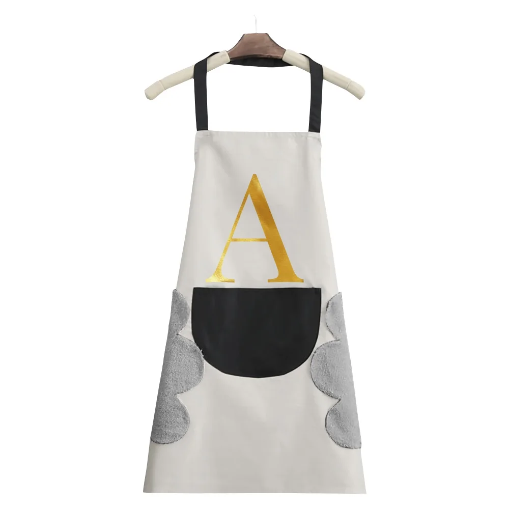 Hand-wiping Cooking Kitchen Apron Women Waterproof Adult Waist Apron Coffee Overalls Wipe 26 Letter Name Pattern Studios Uniform