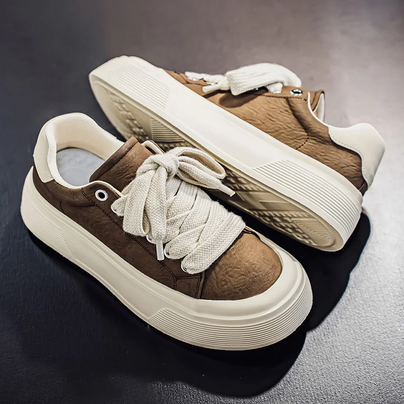 

Thick Sole Pu Leather Breathable Anti Slip Men Footwear 2025 New Men's Casual Shoes Outdoor Fashion Comfortable Outsole Sneakers