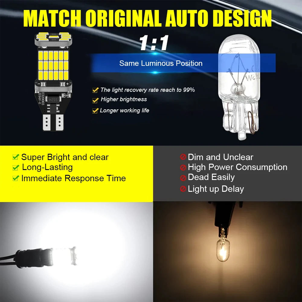 2/10Pcs T15 W16W 912 921 LED Reverse Lights LED Bulb No Error Car Back Up Rear Lamp 12V 6000K White Super Bright Car Accessories