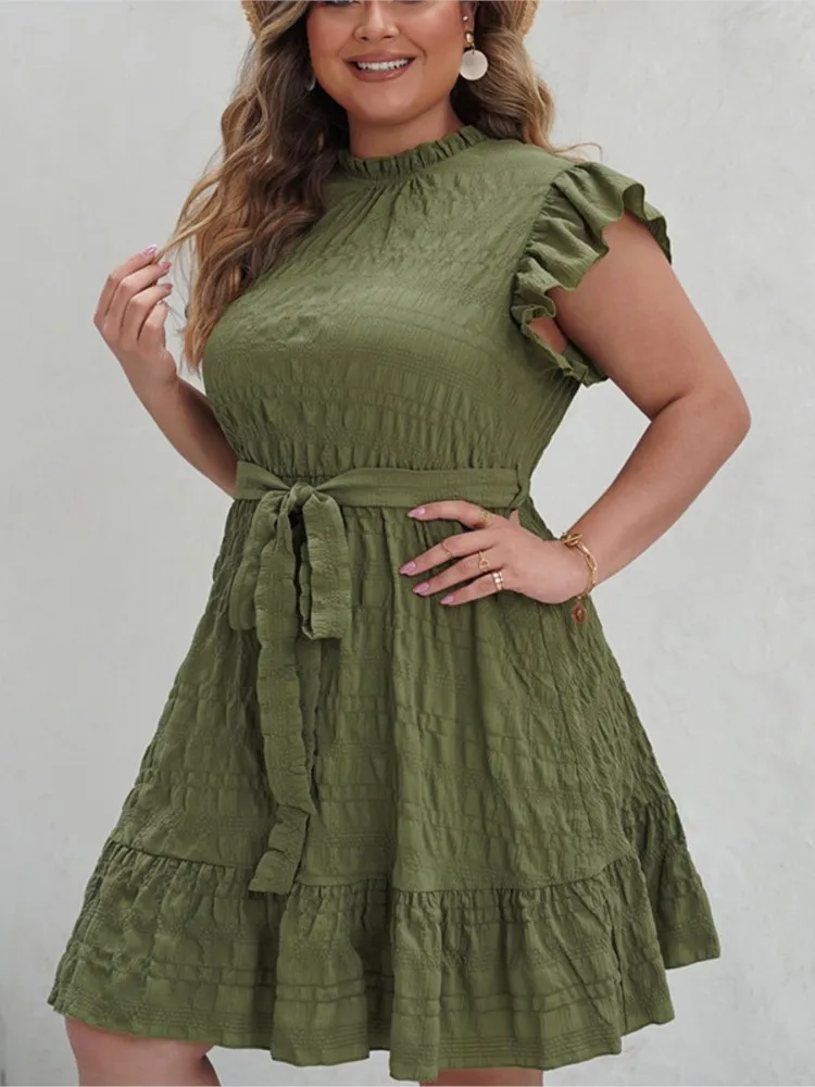 Plus Size Spring Summer Sleeveless Dress Women Elegant Fashion Pleated Ladies Dresses Ruffle Loose Woman Mini Dress