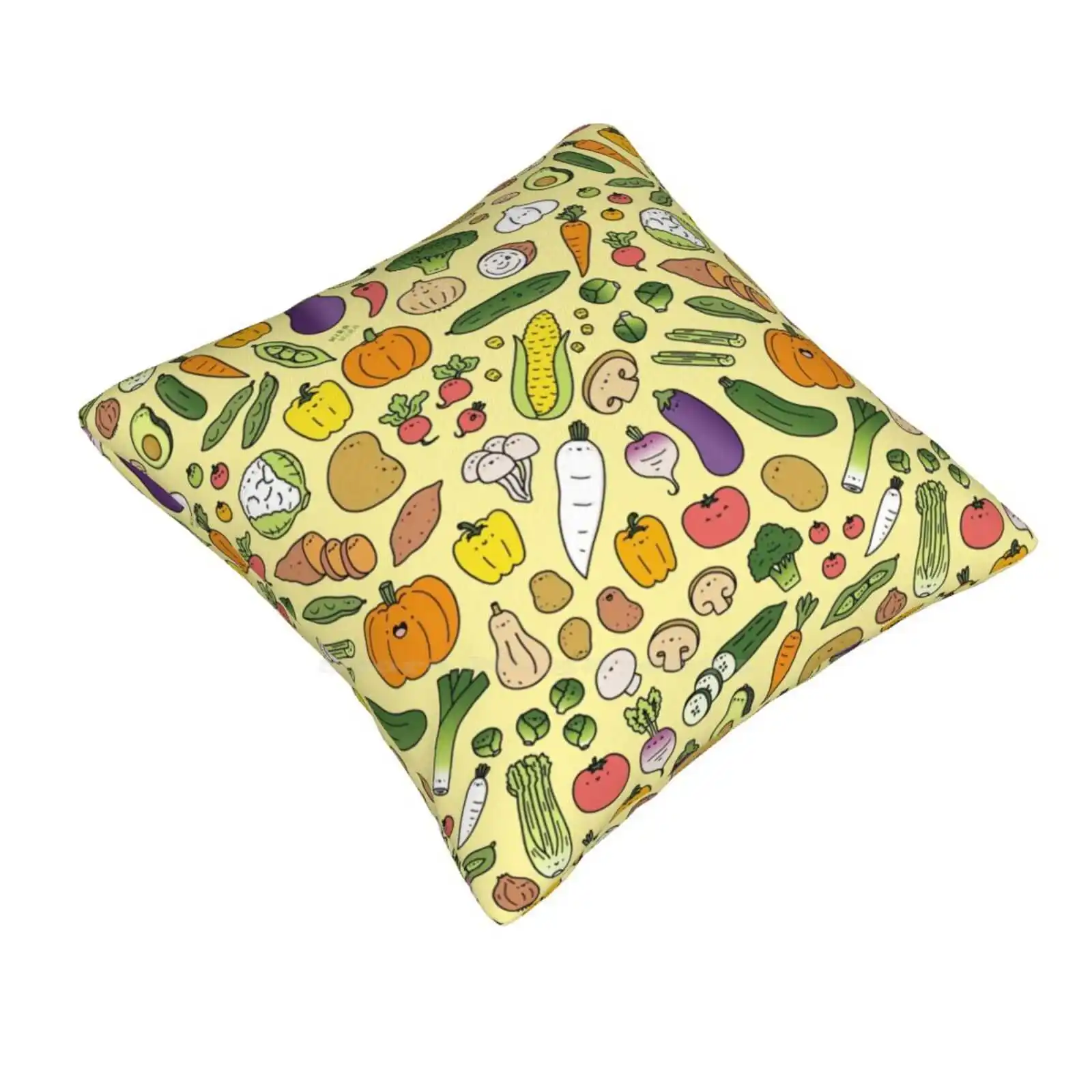 Veggie Friends Doodle Pillowslip Pillowcase Veggies Doodle Kirakiradoodles Kira Kira Food Doodle Fall Autumn Pumpkin Avocado