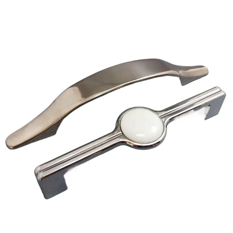 European cabinet handle, wardrobe door drawer cabinet surface mounted single hole silver white alloy ceramic 128mm handle
