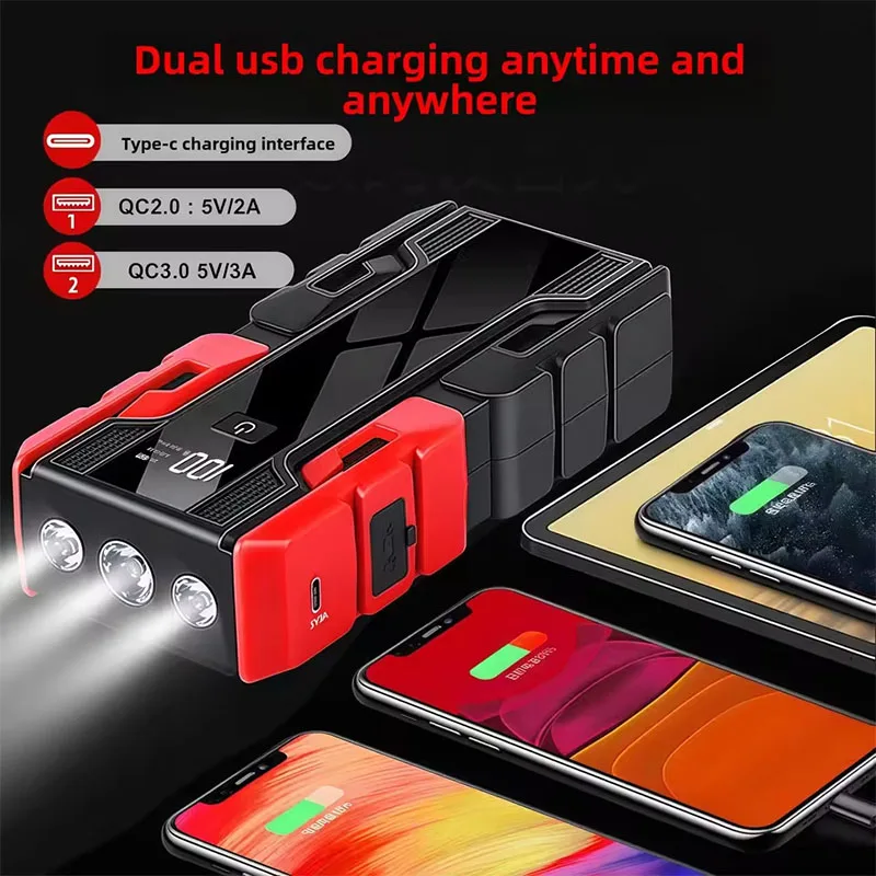 Car Jump Starter with 150PSI Air Pump, Portable Power Bank, LED Light and Auto Emergency Booster