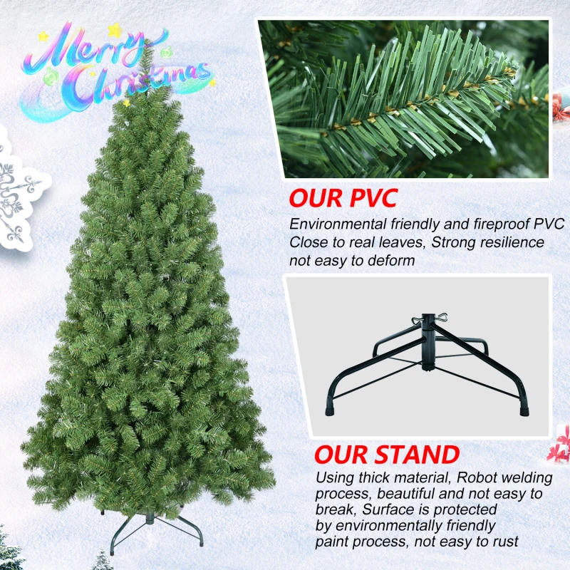 Árbol de Navidad de 7,5 pies con cable de memoria, árbol artificial de PVC con bisagras de 1200 puntas, árbol de Navidad verde de fácil instalación para decoración navideña en interiores