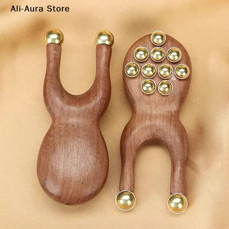 1 pièce Outil de massage Guasha en bois pour le nez avec perle en laiton, peigne manuel antistatique pour la relaxation du visage, du nez et des yeux, et le massage des points de méridiens et des points d'acupuncture