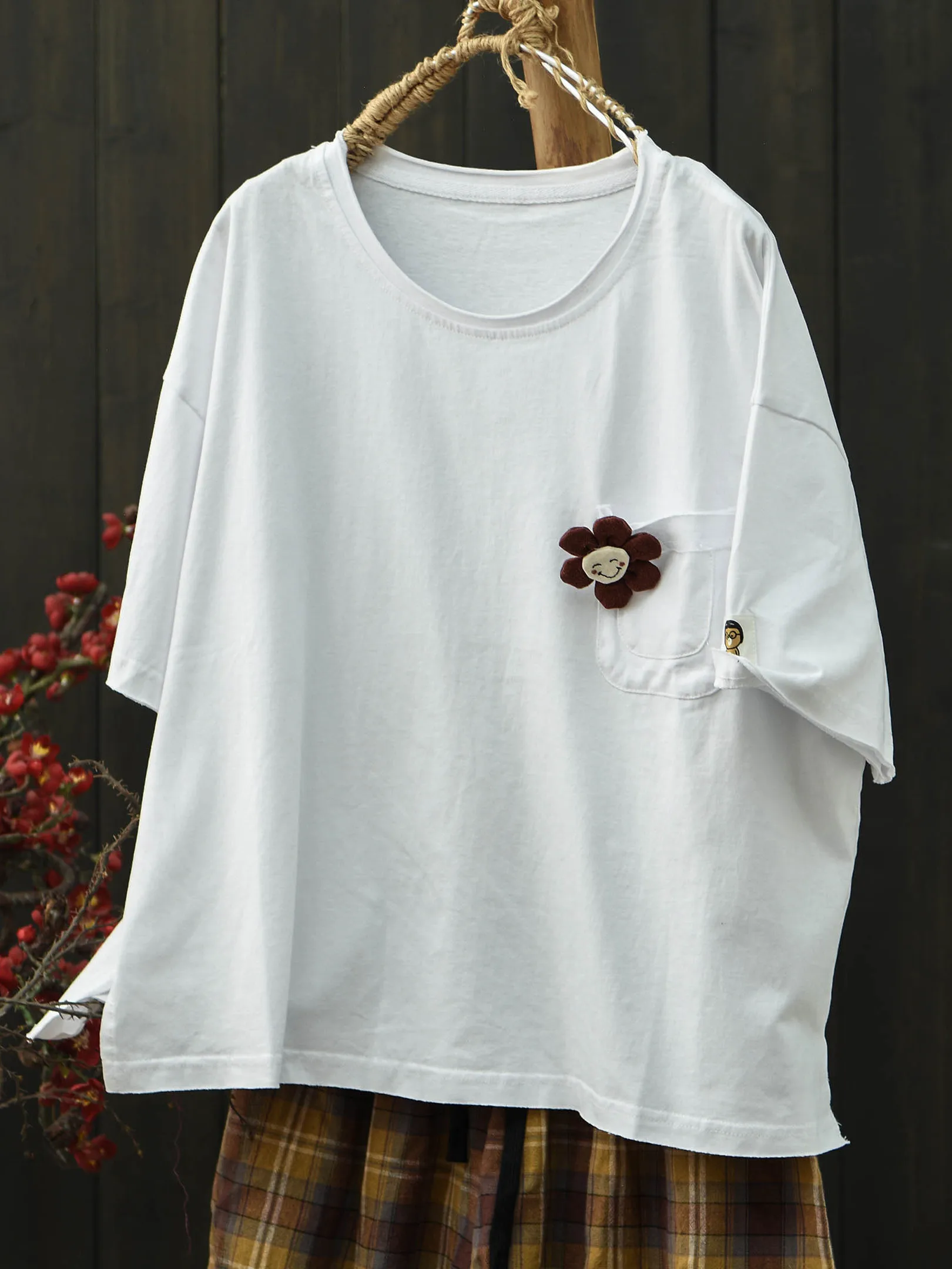 Special Offer Pure Cotton round Neck T-Shirt Women's Loose Large Size Summer New Style Comfortable Shoulder Drop Sleeve Top