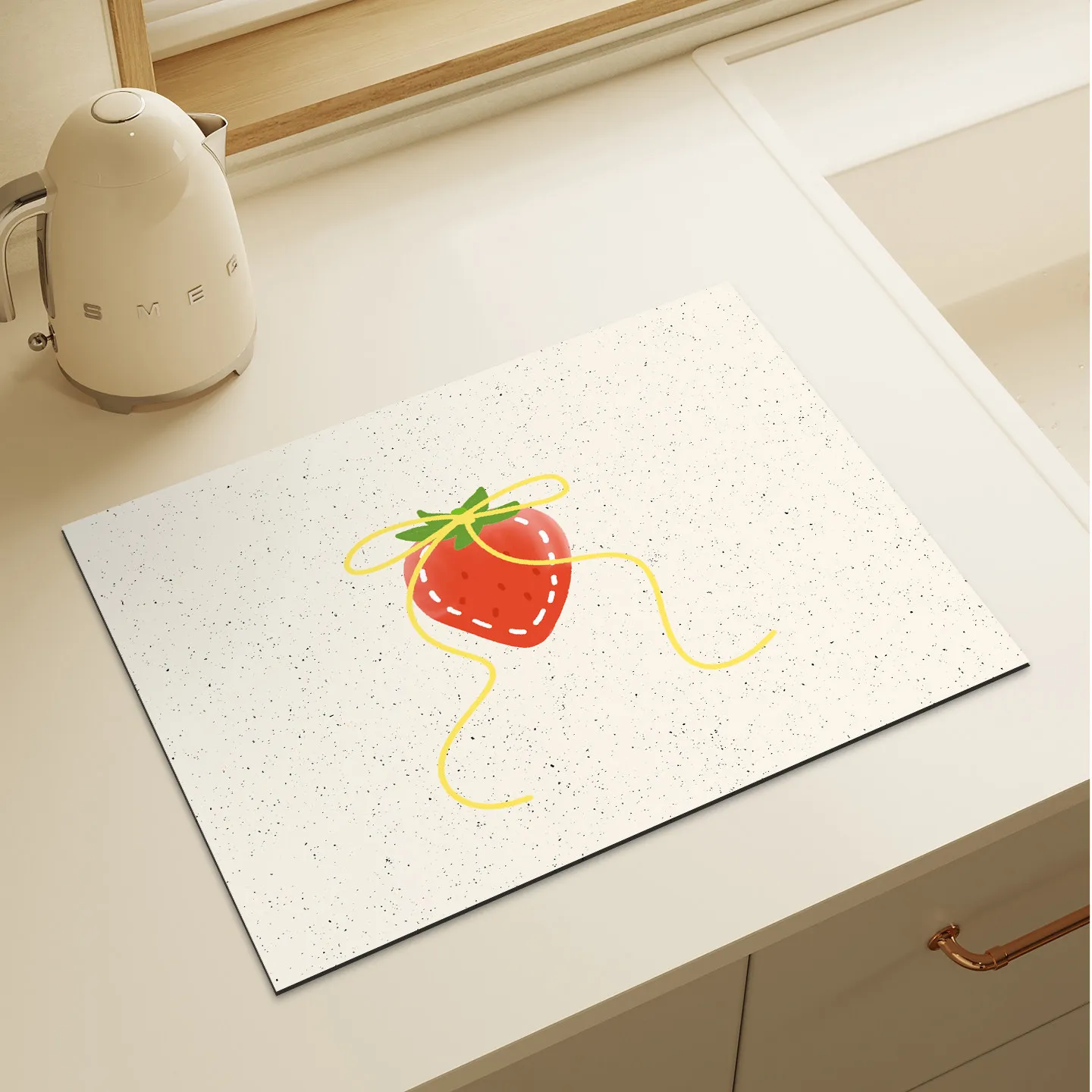 VIKAMA strawberry pattern cute bow countertop protector mat girlish sweet kitchen kitchen countertop absorbent non slip pad
