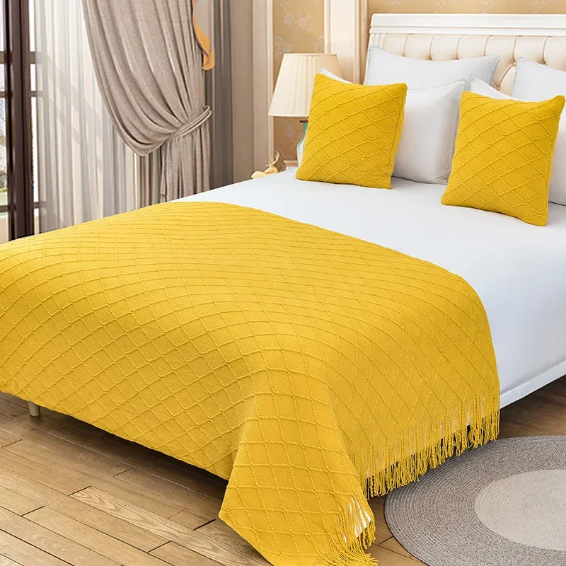 

Bed end scarf B&B apartment decoration knitted sofa with scarf hotel bed cover bed end blanket hotel bed flag